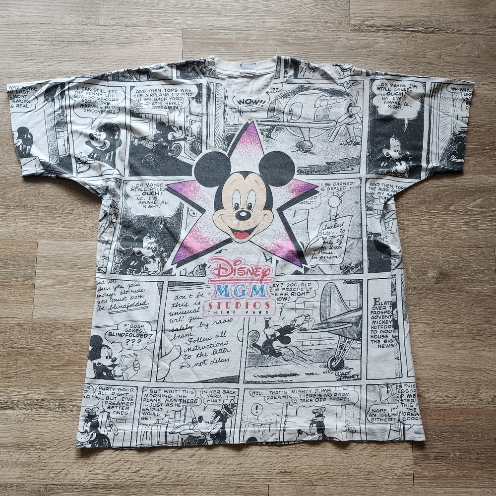 80s Disney Mgm Studios Mickey Mouse Comic Strip Aop Tshirt